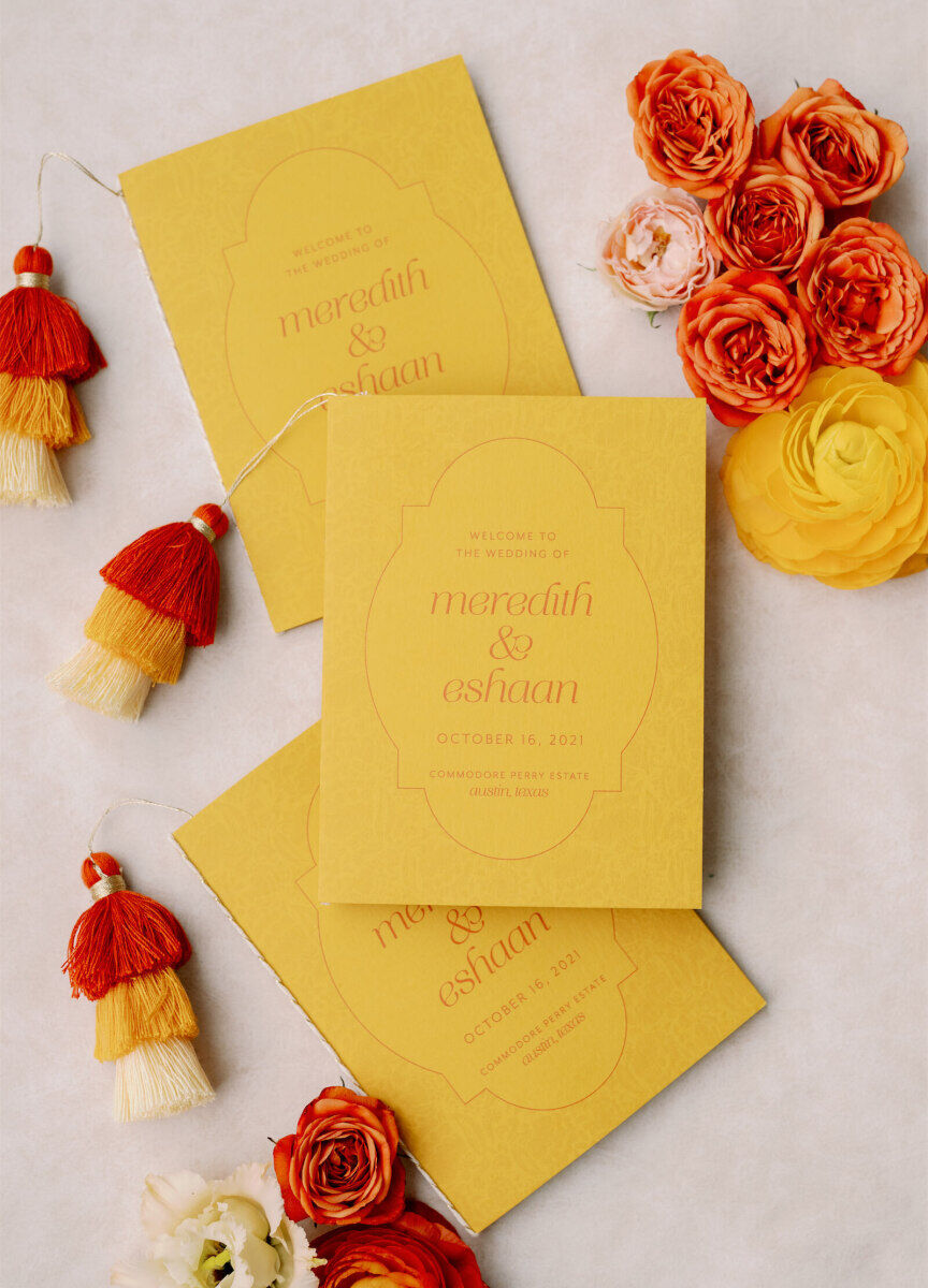 Indian fusion wedding ceremony programs boasted tri-color tassels.