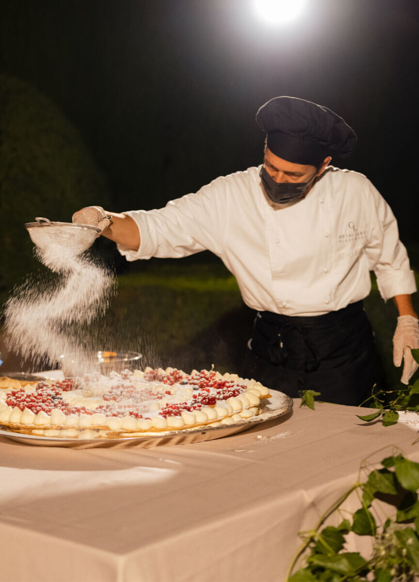 At this Tuscan wedding, a chef prepared a traditional Italian millefoglie during the reception for the newlyweds to cut into.