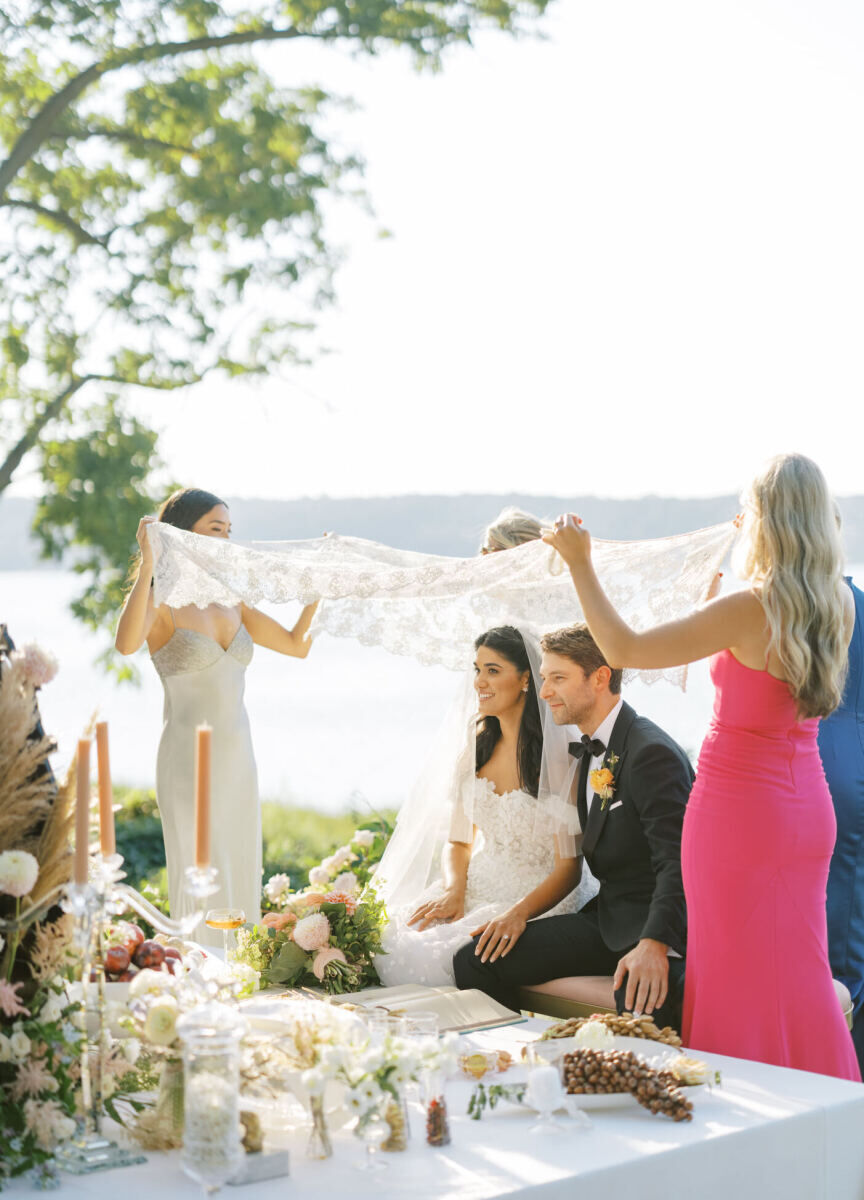 This waterfront wedding ceremony incorporated Persian and Jewish traditions, including the sofreh aghd. 