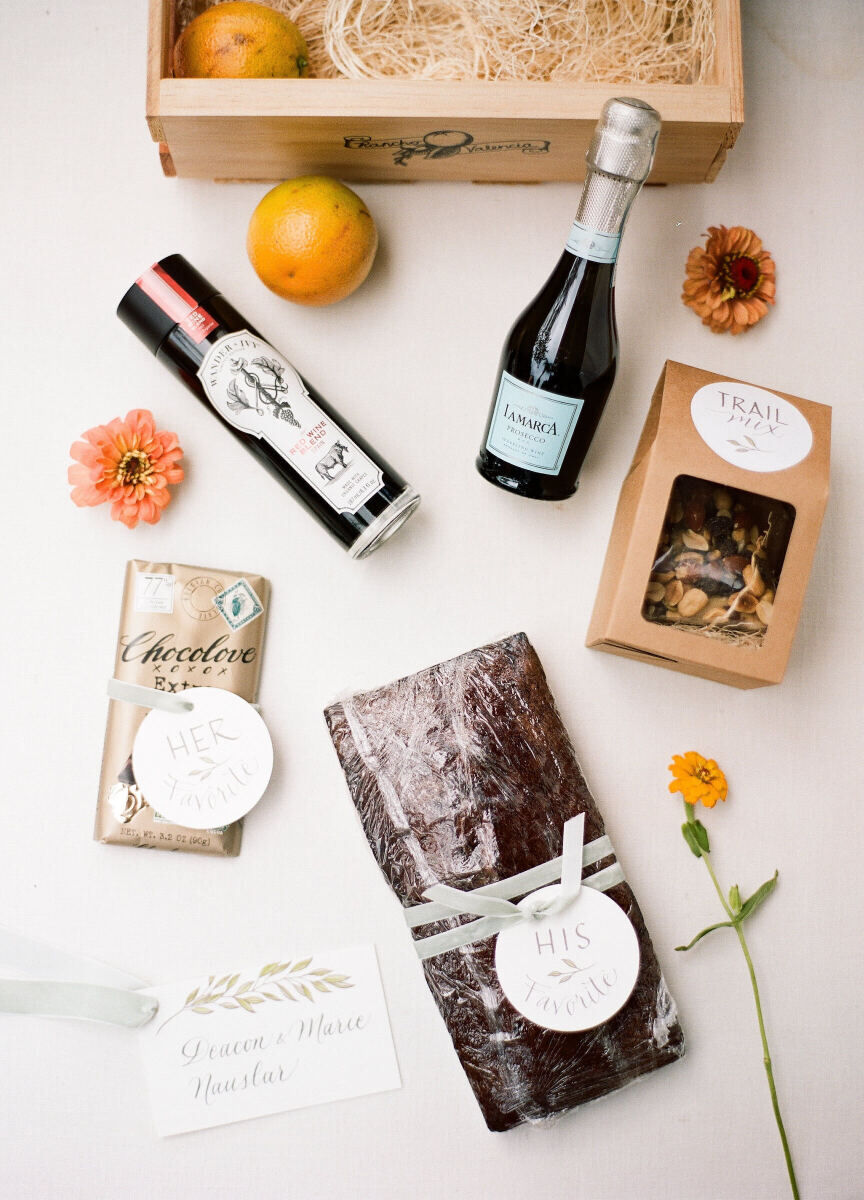 Wedding Tips: An array of items for guests, including snacks labeled 